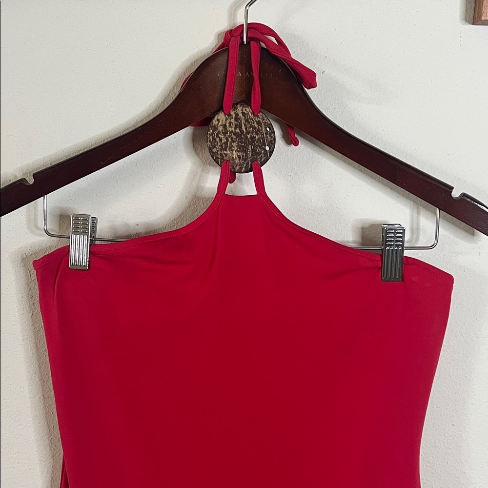 Moda International Halter Dress Red Asymmetrical Ruffle Party Boho Sz Small - Picture 3 of 14